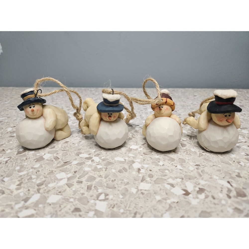 CMI Henton Snowman Christmas Ornaments Cream Blue Rustic Faux Wood Set of 4